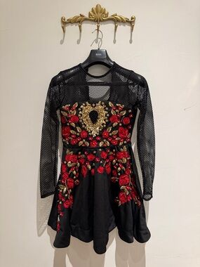 A Star is Born - Black Embellished Mini Dress with Mesh Sleeve